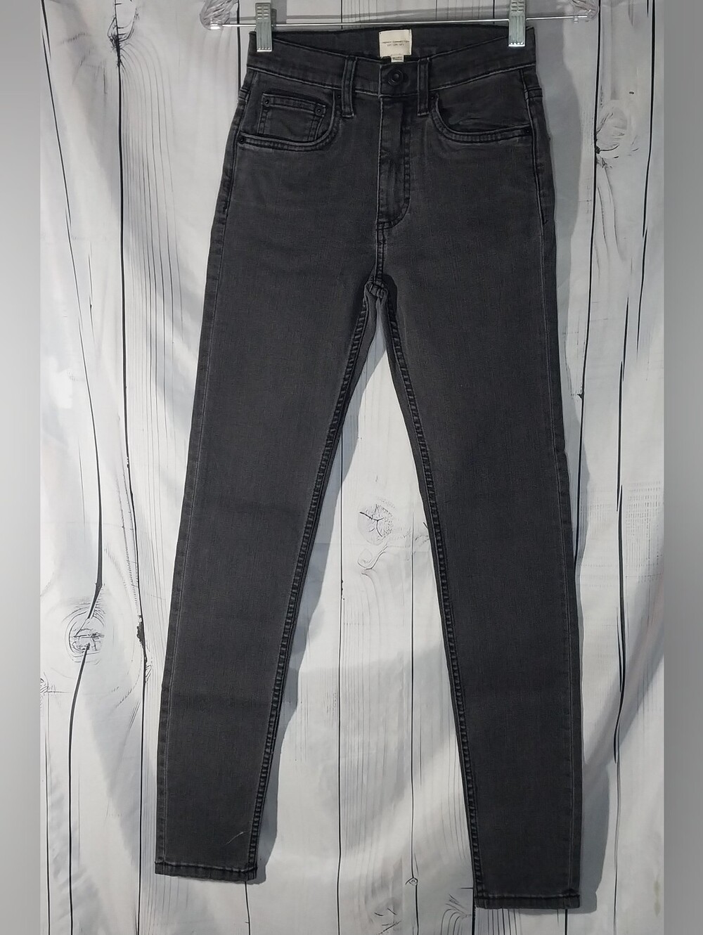 French Connection Rebound Response Mid-Rise Edgy Faded Black Skinny Jeans NWT